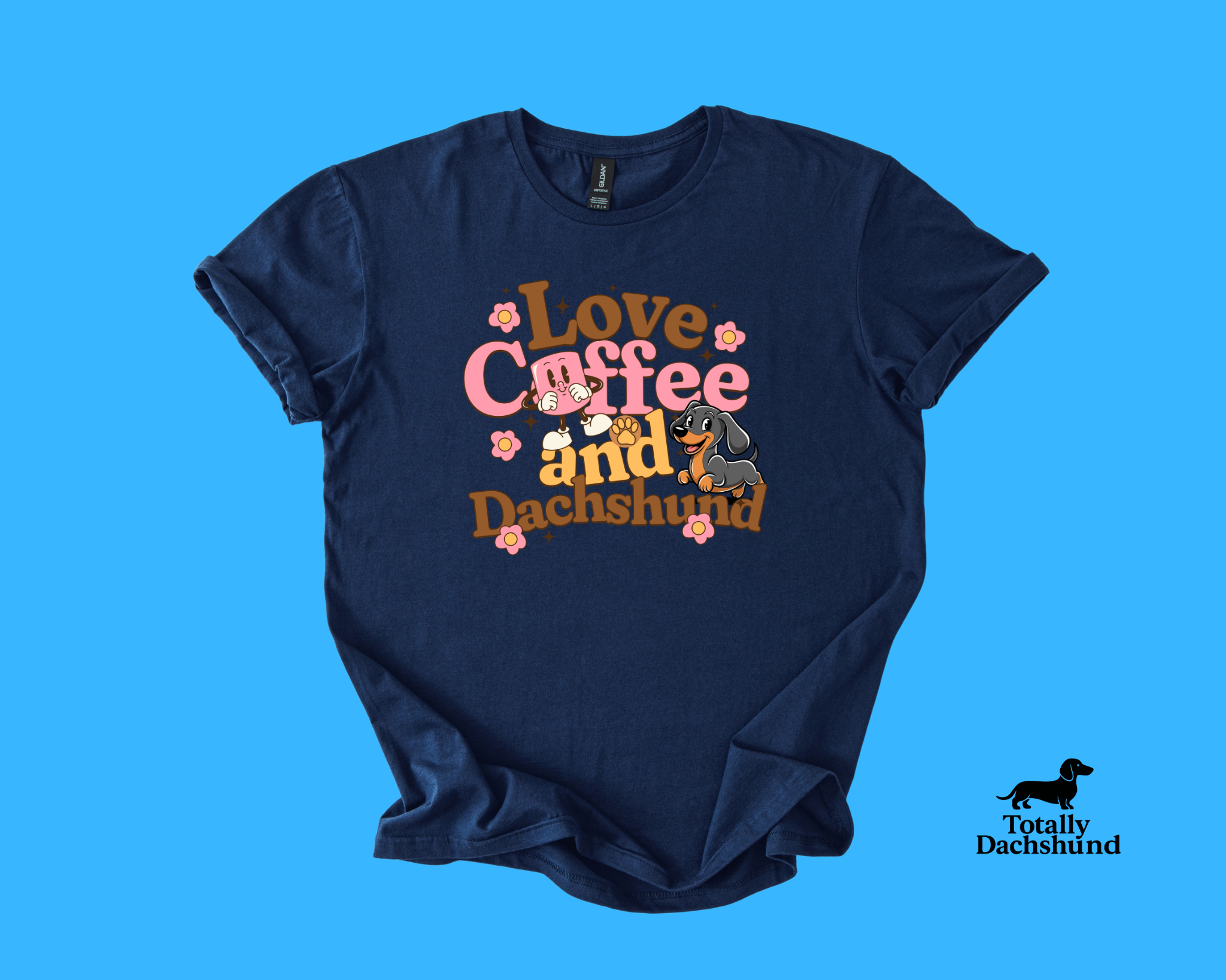 Cute Dog & Caffeine Lovers Shirt in Navy Blue
