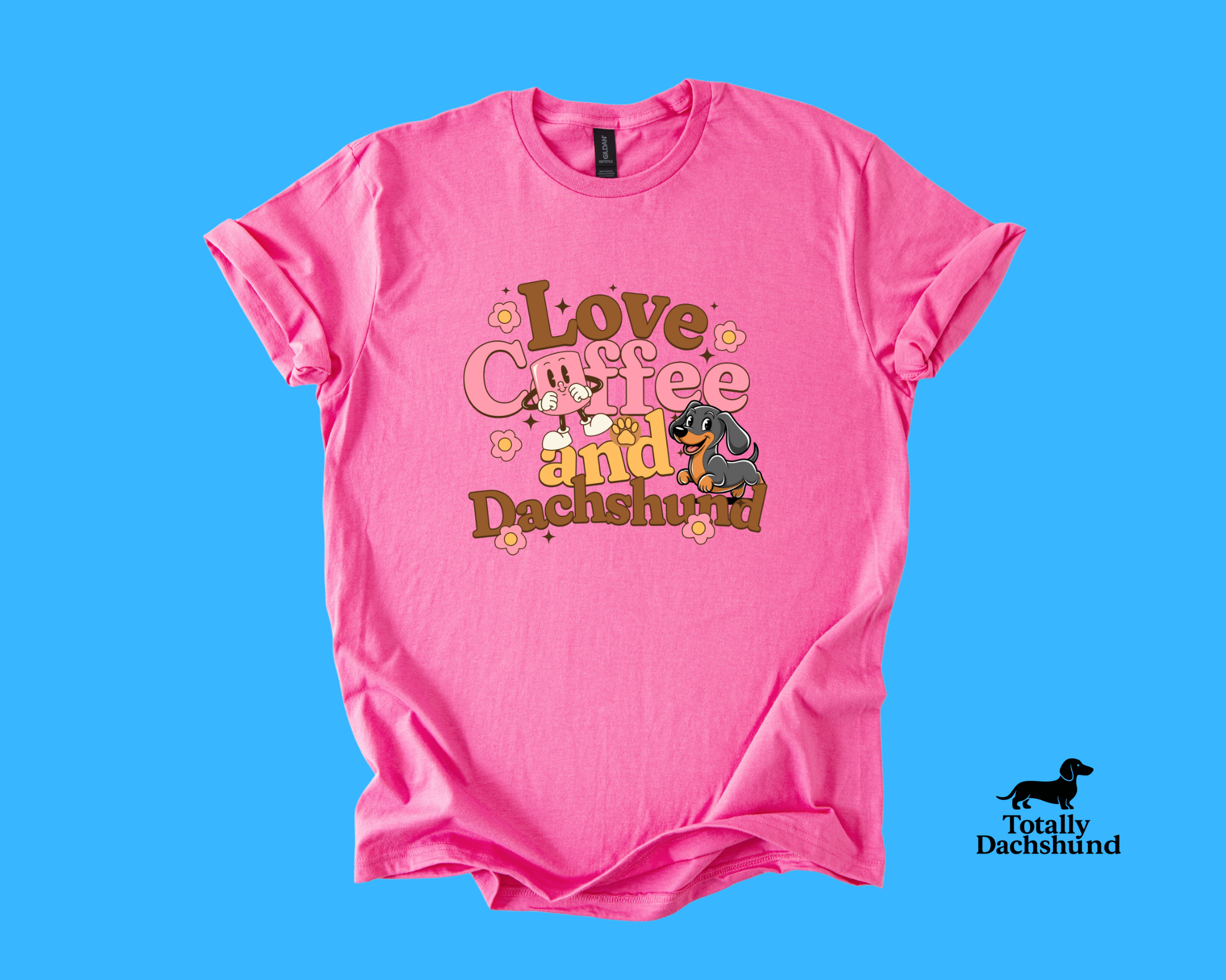 Cute Dog & Caffeine Lovers Shirt in Light Pink