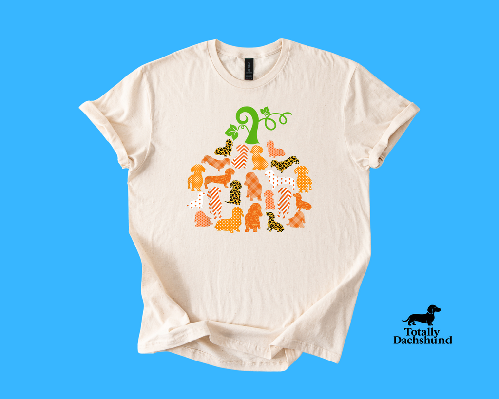 White pumpkin dachshund silhouette shirt – fall and Halloween fashion for dachshund lovers